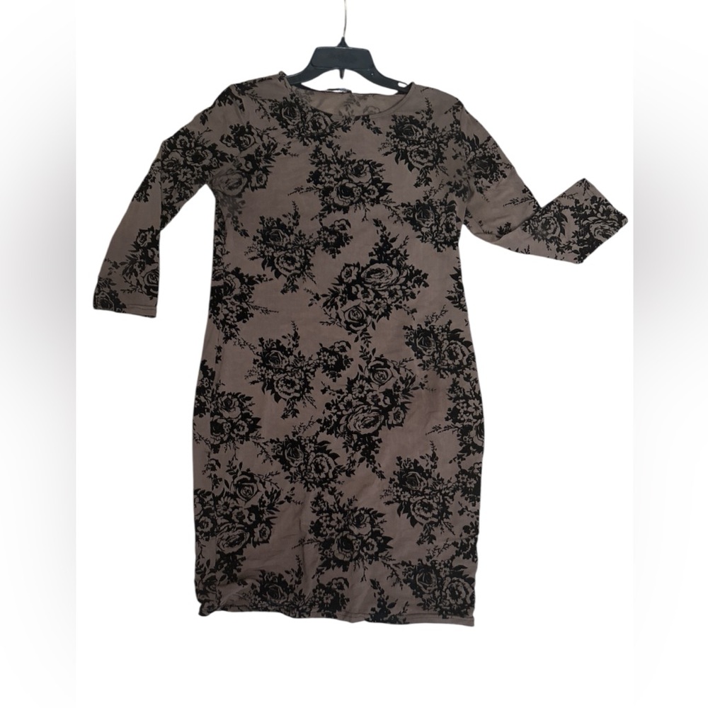 Haute Monde Sheer Black Sheer Velvet Floral Long Sleeve Dress